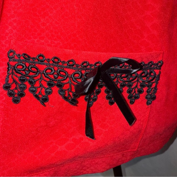 Nicole Marie Red Cardigan Black Lace Trim Button Front Vintage Chic - Picture 2 of 9